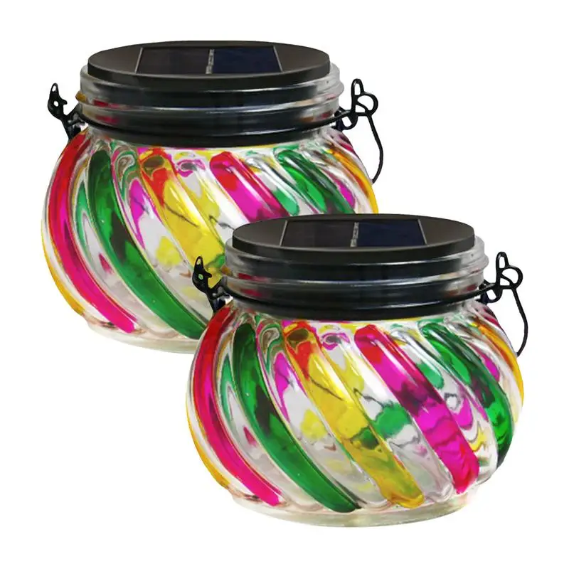 

Solar Powered Jar Lights 2pcs Led Solar Tree Lanterns Waterproof Rainbow Jar Warm Night Light For Outside Lawn Patio Yard Garden