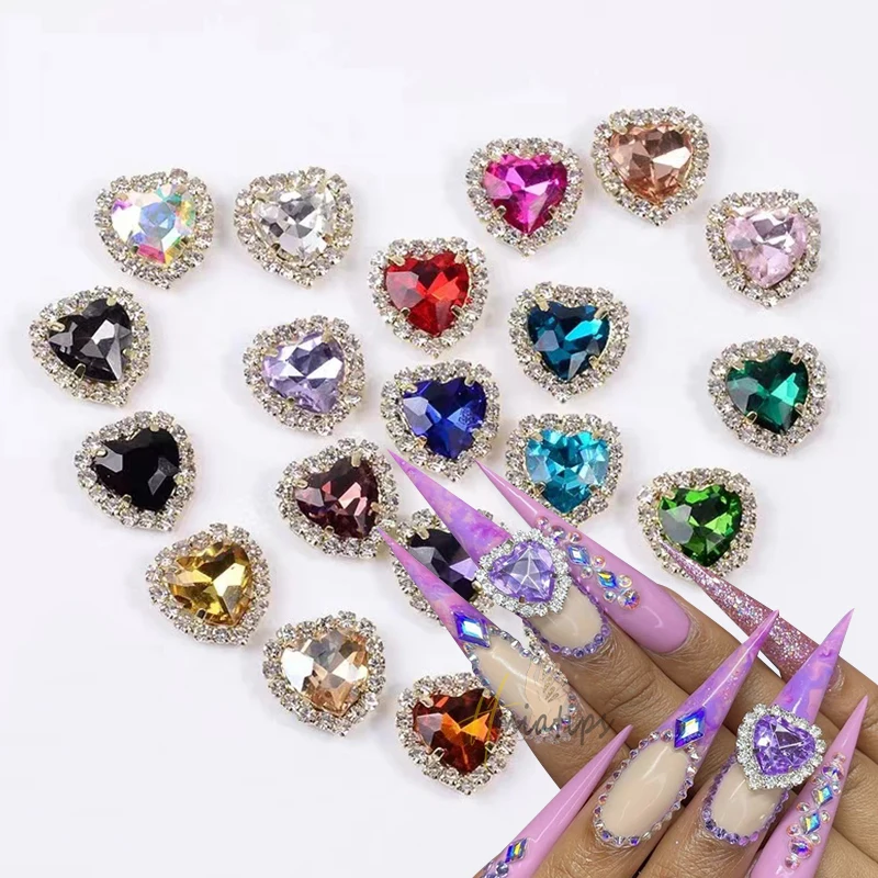 10PCS Shiny Luxury Heart Nail Charm Elegant Classic Nail Crystal Gem Stones Decoration Rhinestones 3D Flatback Heart