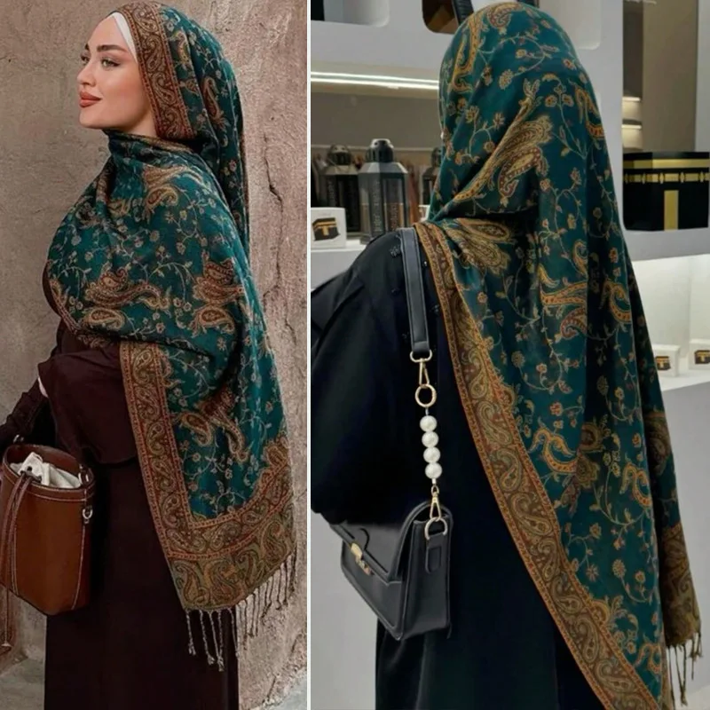 

Новый бренд, шаль из пашмины с узором пейсли, женский платок, теплые зимние мусульманские шарфы, дизайнерский принт, женский платок, длинные палантины, шарф