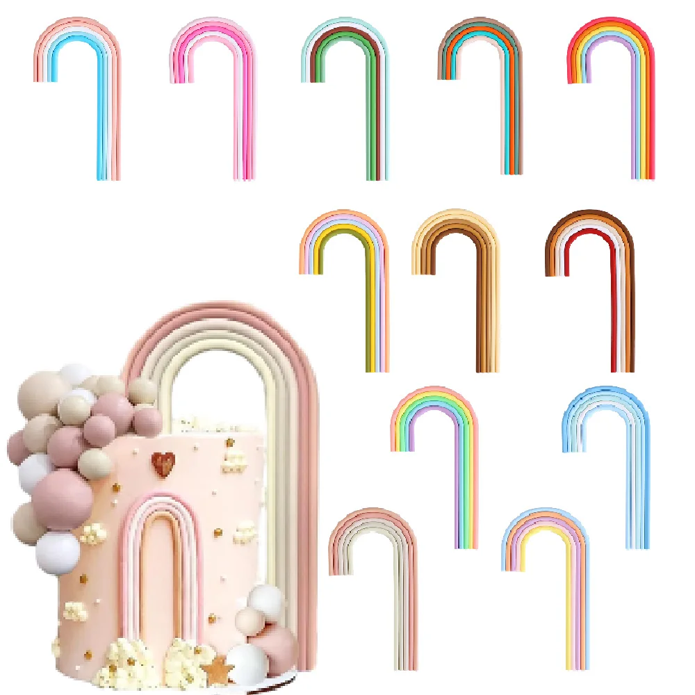 Adornos de pastel de arcoíris, decoraciones coloridas de pastel de arcoíris para boda, Baby Shower, tema de oso, suministros para fiesta de cumpleaños para niñas y niños