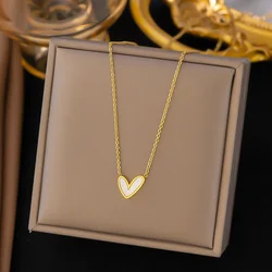 Stainless Steel Shell Love Heart Pendant Necklace For Women Girls Gold Color Korean Style Clavicle Chain Wedding Jewelry Gifts