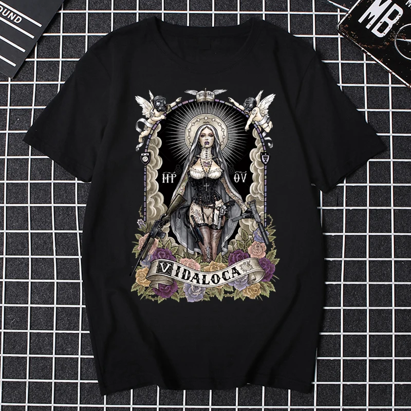 Santa Muerte T Shirt Men Women Lady of Holy Death Mexican Skull T-shirt Graphic Tee Tops Short Sleeve Streetwear Fashion Shirt