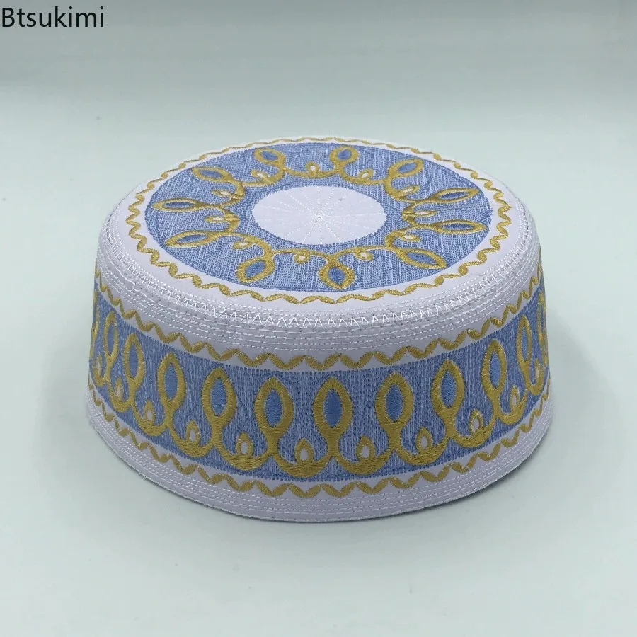 مسلم تطريز أنيق القبعات الرجال الصلاة العبادة القبعات عادية حفل زفاف المملكة العربية السعودية قبعة عمامة الاطفال الإسلامية قبعة مسطحة