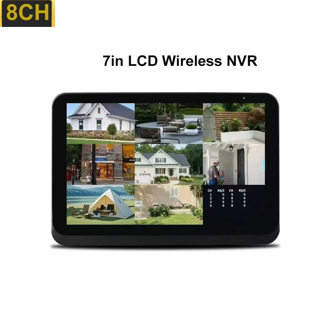 Uzoom 8CH NVR Wireless Security System with 7-Inch Screen Wifi Solar Camera H.265 Video Surveillance P2P Mini CCTV Home System