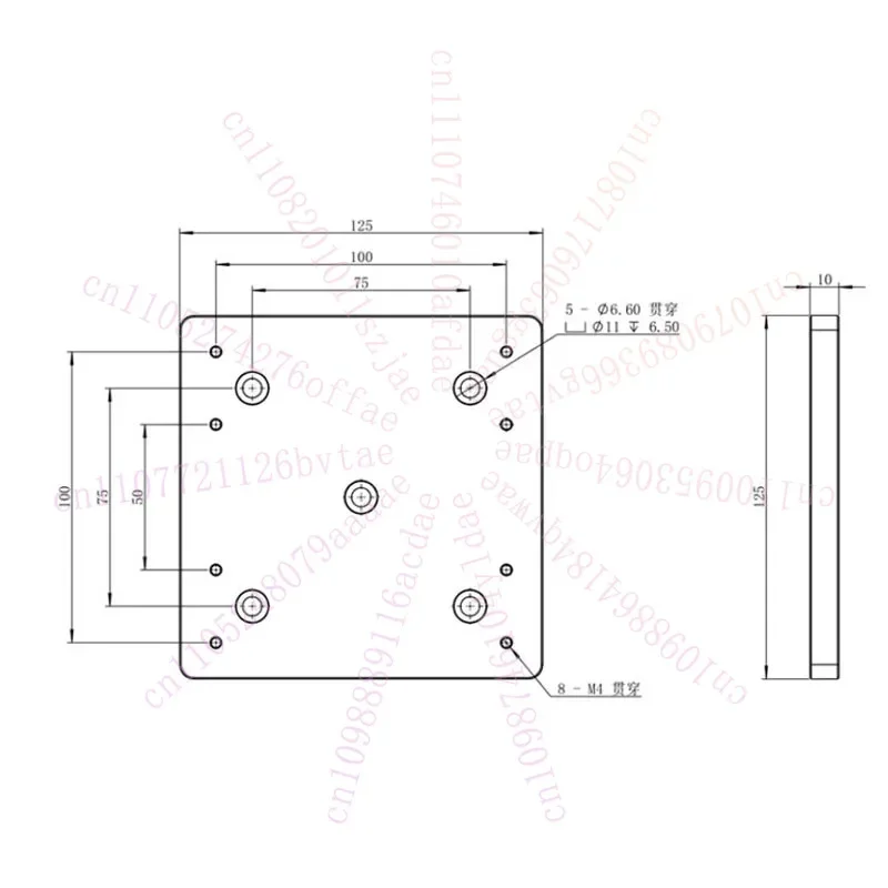 125x125x10mm Linear Stage Adapter Plate Optical Breadboard Base Mounting Board for Precision Equipment