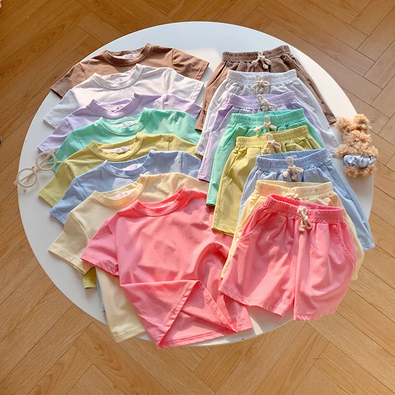2-10T Toddler Kid Baby Boy Girl 2pcs Clothes Set Summer Short Sleeve Shors Set Thin Casual Infant Two Piece Set