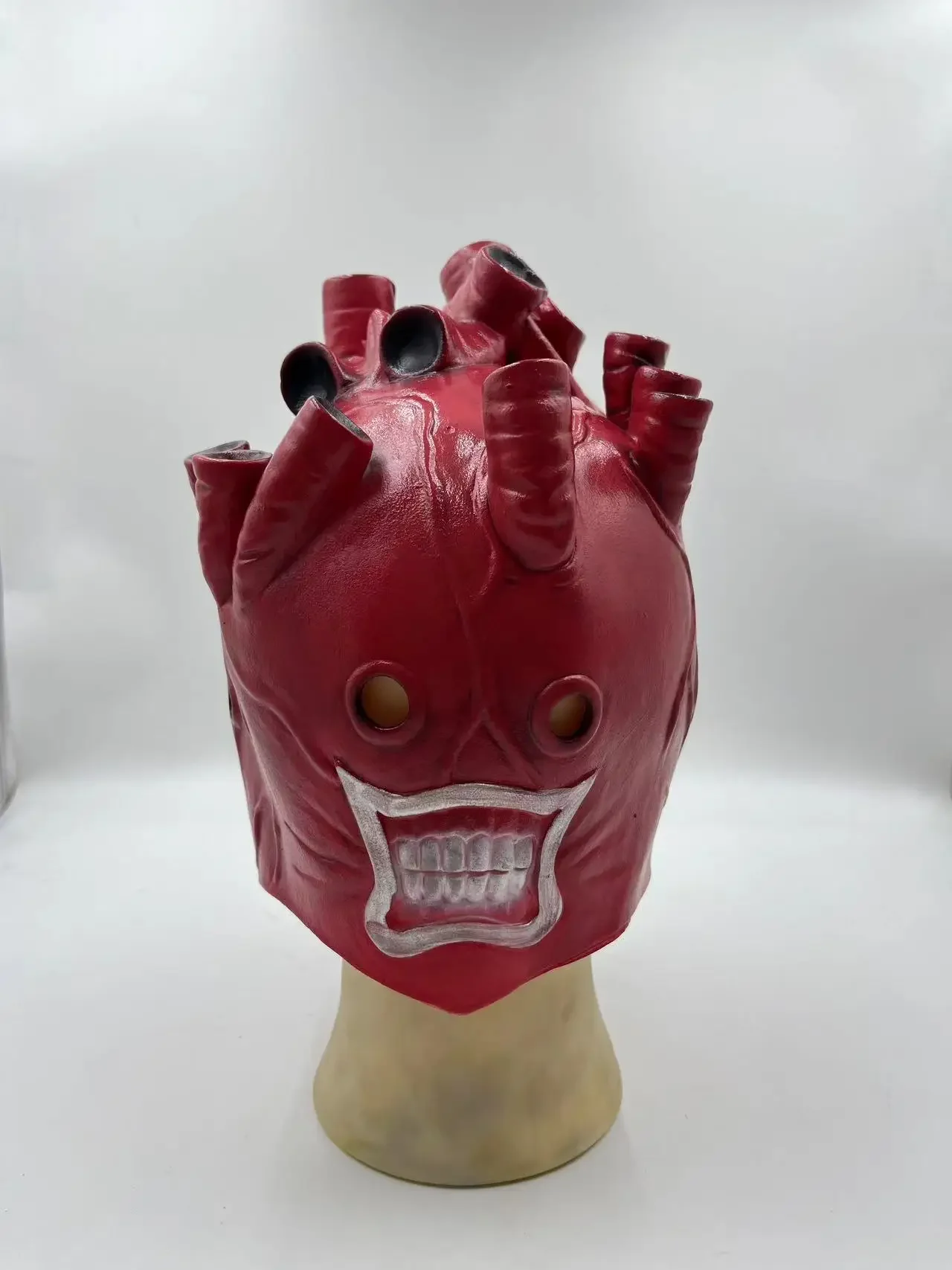 Shin Heart Red Mask Cosplay Costume Scary Bloody Latex Helmet Anime Dorohedoro Fancy Adult Unisex Halloween Funny Crazy Props