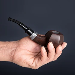 Ebony Handmade Smooth Tobacco Pipe,Activated Carbon Filter,Wood Smoking Pipes,Cigar Tube,Smoke Cigarette Smoking Accessories,9mm