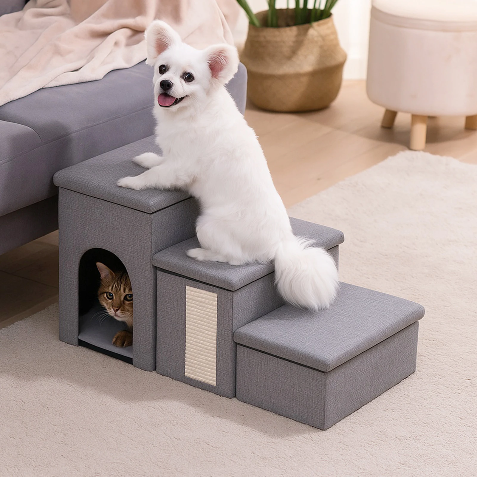 

3 Levels Step Pet Climbing Ladder Anti Slip Foldable Pet Stairs Wear Resist Multifunctional Cat Bed for Sofa Couch Bed Supplies