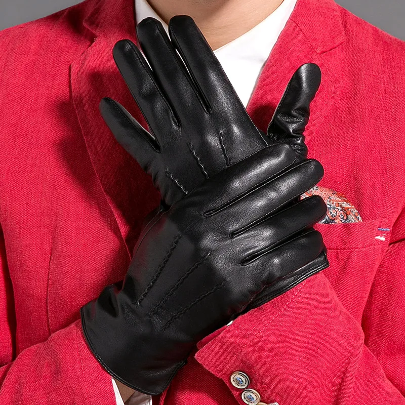 GOURS-guantes de piel auténtica para hombre, Manoplas de piel de cabra, forro polar, cálidas, a la moda, para conducir, novedad, invierno, GSM043