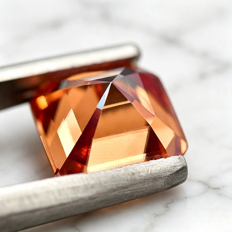 Moissanit-Stein im Asscher-Schliff, Wassermelonenrot, Edelstein für DIY-Ringe, Halsketten, Ohrringe, besteht den Diamanttest mit Zertifikat. – Detail 6