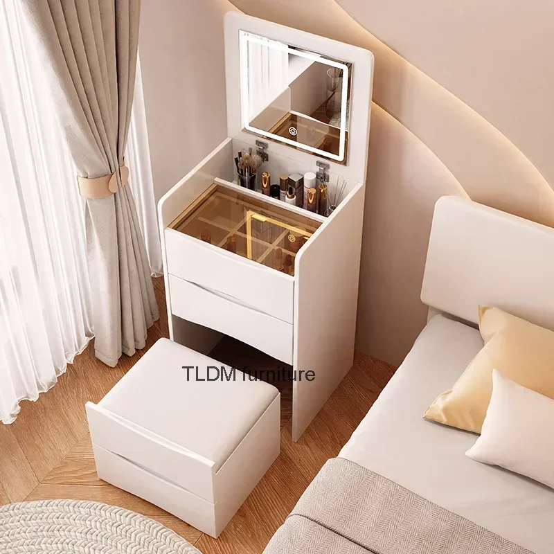 White Dressers Vanity Mirror Luxury Drawer Minimalist Makeup Mobile Storage Desk Lights Bedroom Women Schminktisch Furniture