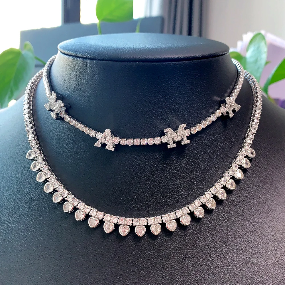 New Fashion Mother Day Gift Jewelry 3mm CZ Tennis Chain Necklace Paved MAMA Letter Initial Choker Necklace Jewelry