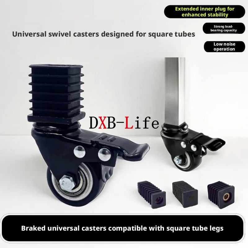 6 Pcs Casters Plug 20/25/30MM 1.5/2Inch Universal/Brakes  Casing Type Universal Wheel Pipe Table Leg Square Special Load-bearing