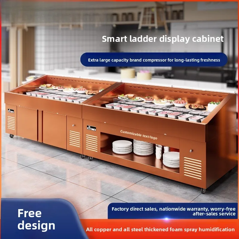Air-cooled display cabinet, ladder spray ordering cabinet, self-service barbecue horizontal refrigerated fresh-keeping cabinet