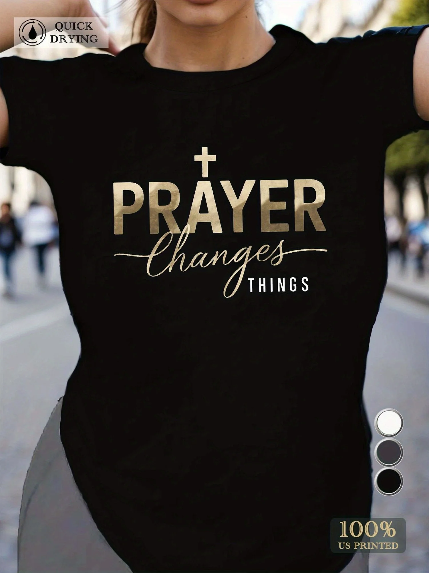 

[Y2K Comfit Tee] Y2K Style Comfit Women's T-Shirt | Cross PRAYER Changes Things