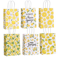6Pcs Summer Hello Lemon Theme Paper Gift Packing Bags Cake Candy Bag for Kids Fruit Theme Birthday Baby Shower Party Decoration