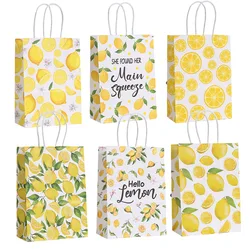 6Pcs Summer Hello Lemon Theme Paper Gift Packing Bags Cake Candy Bag for Kids Fruit Theme Birthday Baby Shower Party Decoration
