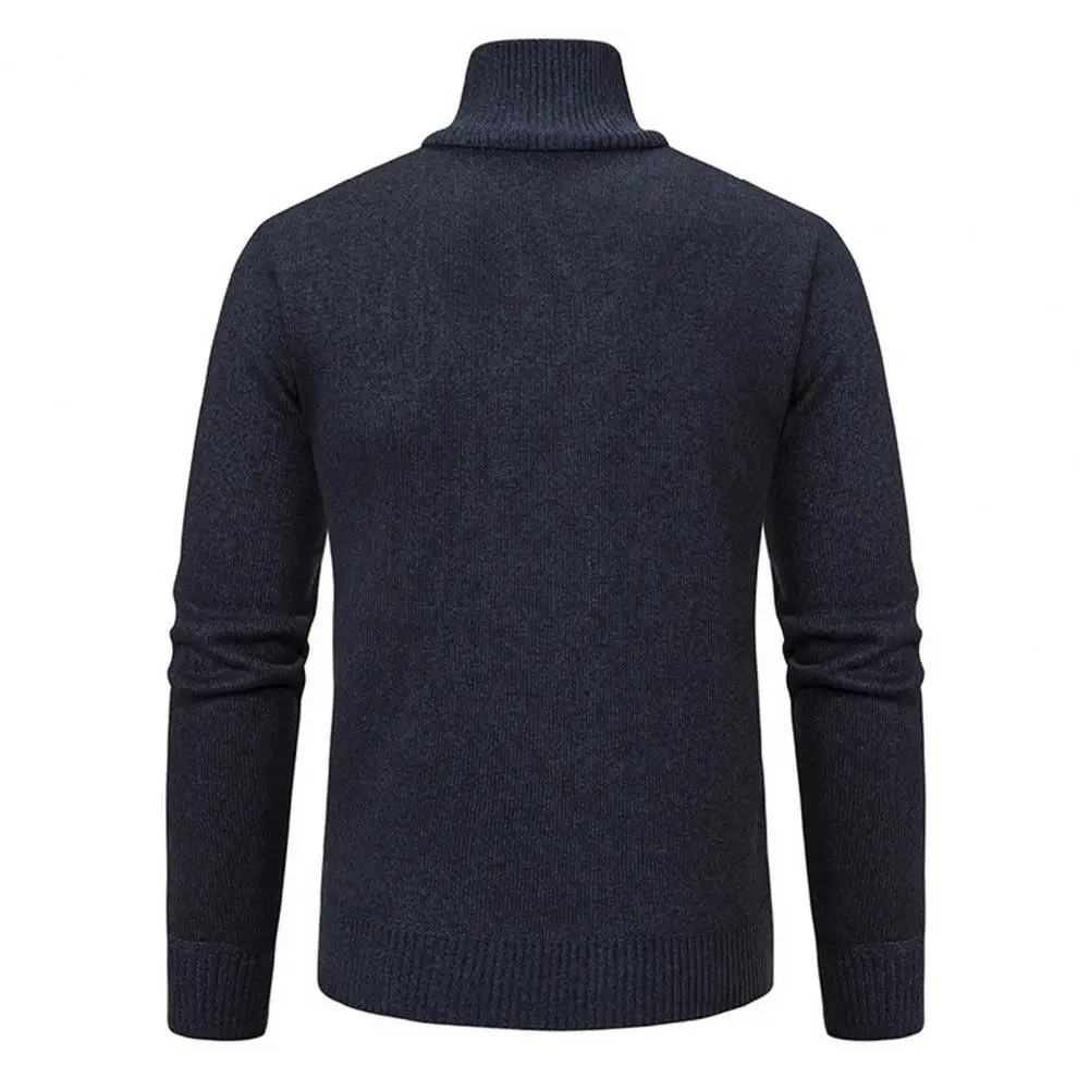 Men Color Block Sweater Men's Zippered Stand Collar Sweater with Chest Pocket Thick Knitted Pullover for Fall Winter Slim Fit