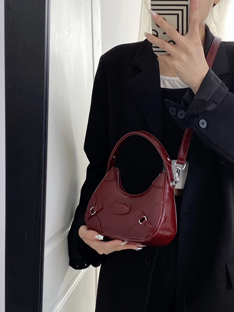 Classic Wine Red Bridal Handbags 2024 Spring Summer PU Leather Zipper Crossbody Bag for Women Fashion Lady Shoulder Bag