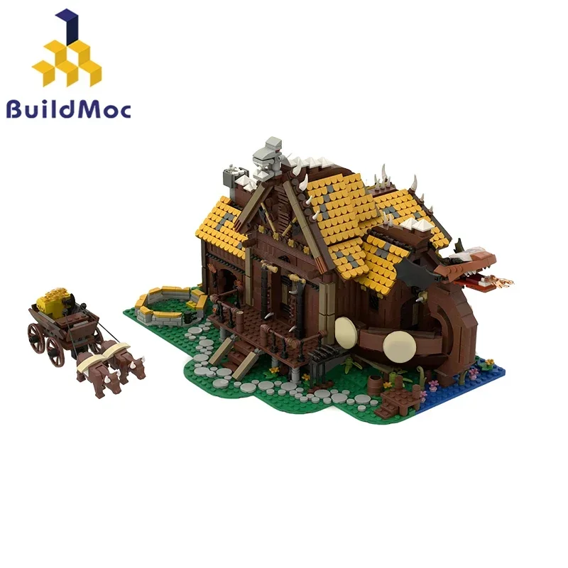 BuildMoc duch świątynia Viking House klocki Valheim statek smoka Galleon architektura Liife chatka cegły zabawki prezent dla dzieci