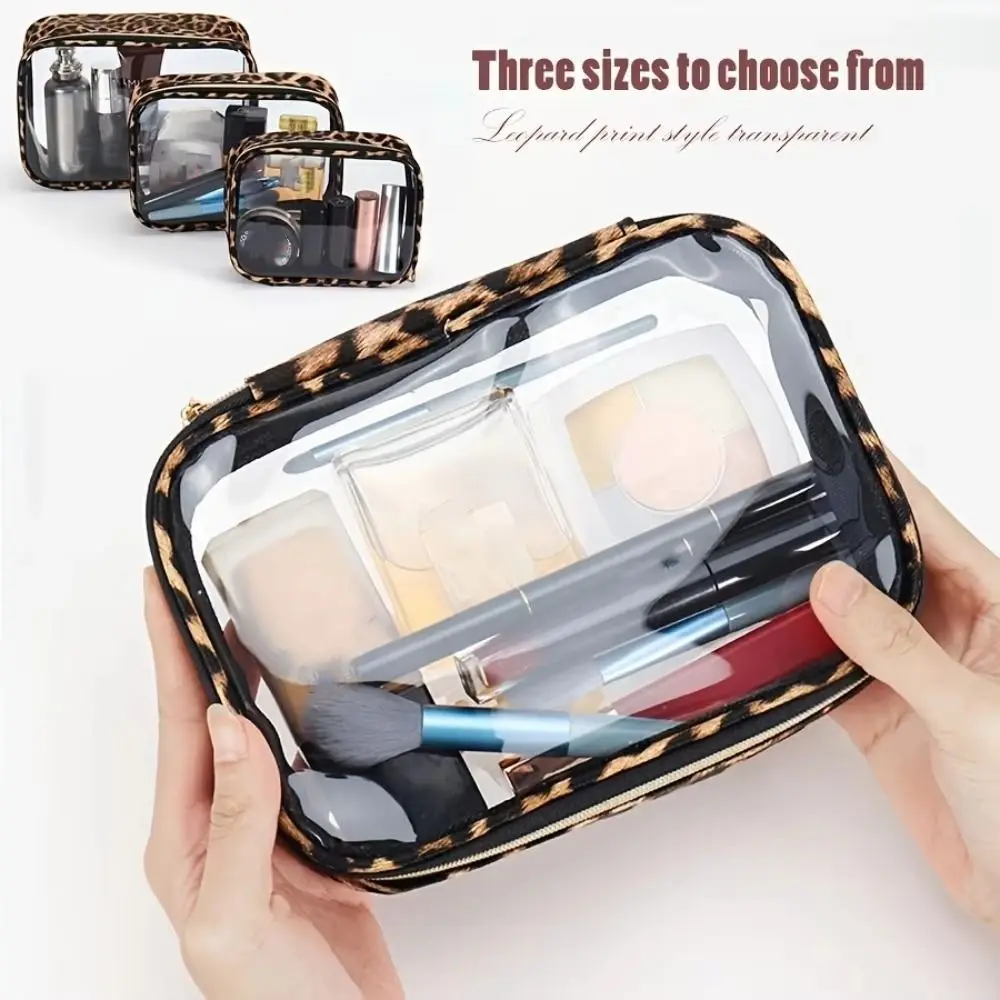 

Fashion Leopard Print Makeup Bag Waterproof Large Capacity Travel Cosmetic Bag with Zipper Transparent Storage Bag