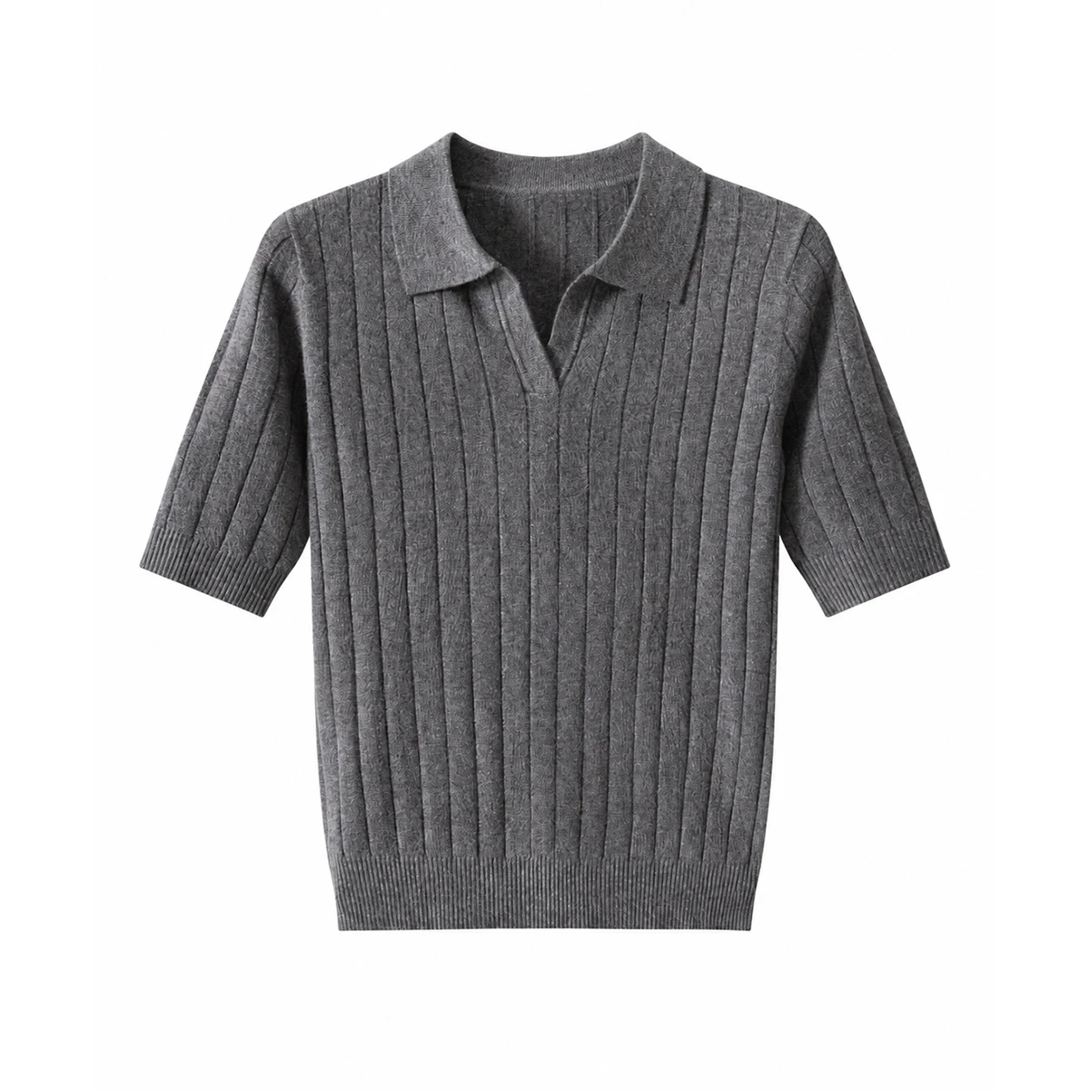 Women's Ribbed Knit Polo Shirt Short Sleeve V-Neck Casual Loose Sweater Top