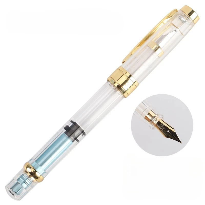 Wingsung 3008 Transparent Piston Large Capacity Fountain Pen Rotating Ink Absorption New Student Calligraphy Practice Stationery
