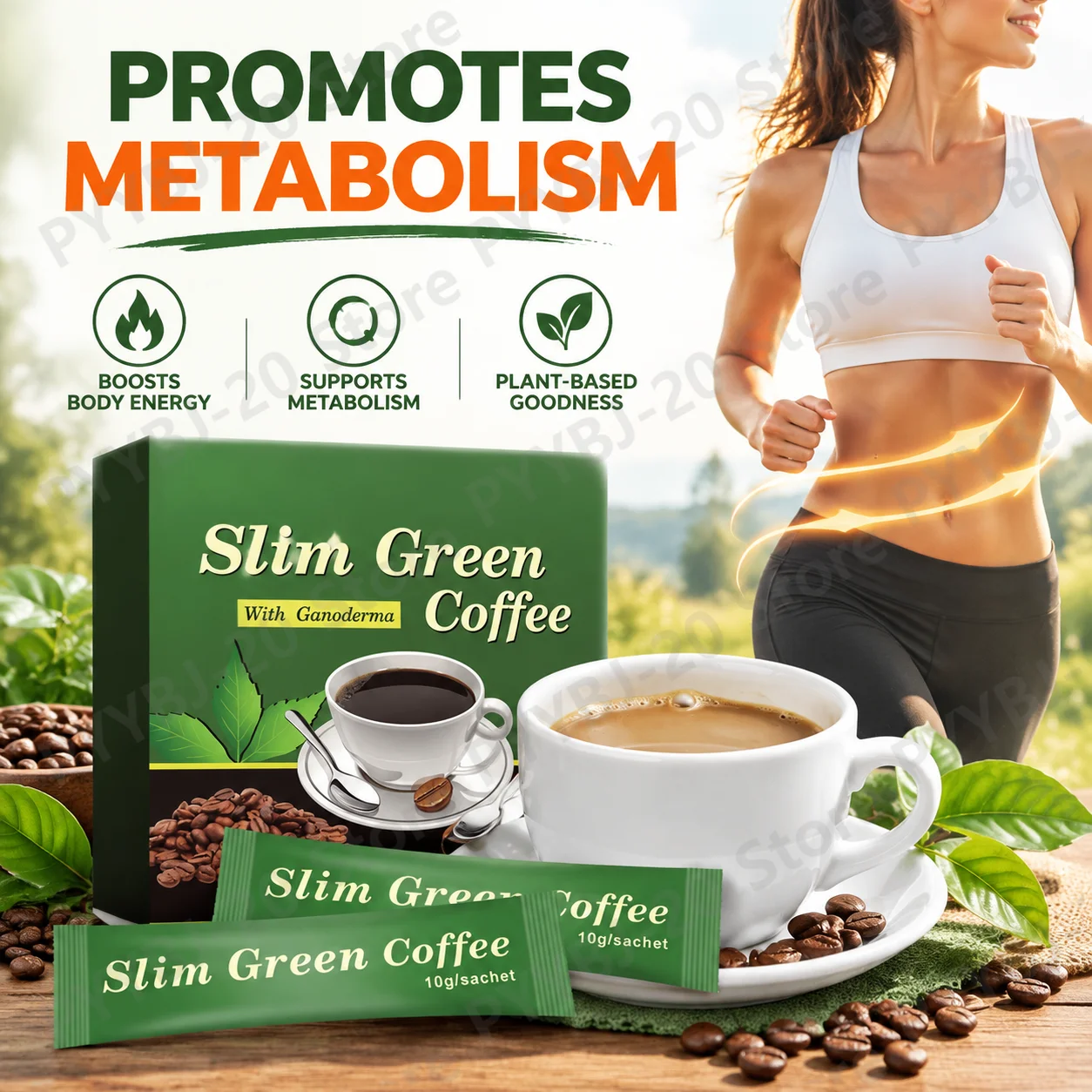 Slim Green Coffee Mix Promotes Metabolism Fights Oxidative Stress Boosts Body Energy with Green Coffee Extract Powder 18 Sachets