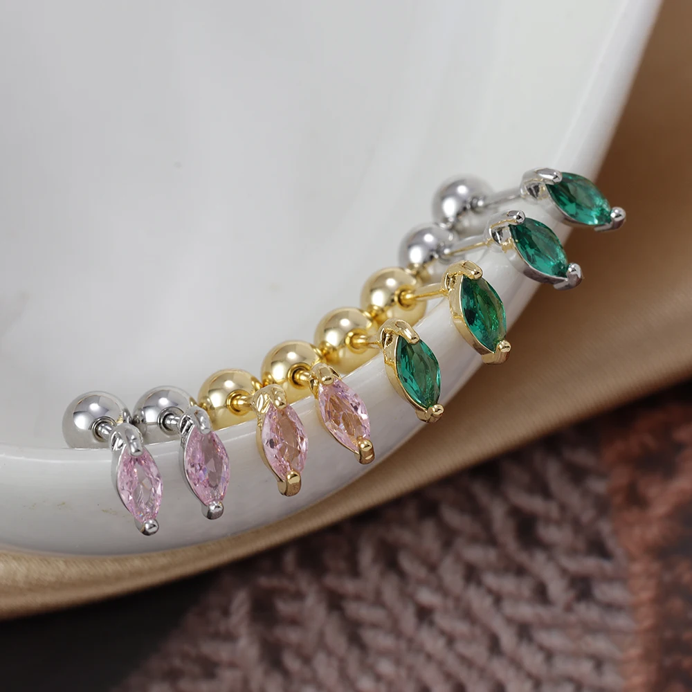 Fashion Multicolor CZ Crystal Water Drop Stud Earrings for Women Girls Korean Minimalist Tiny Summer Earrings Wedding Jewelry