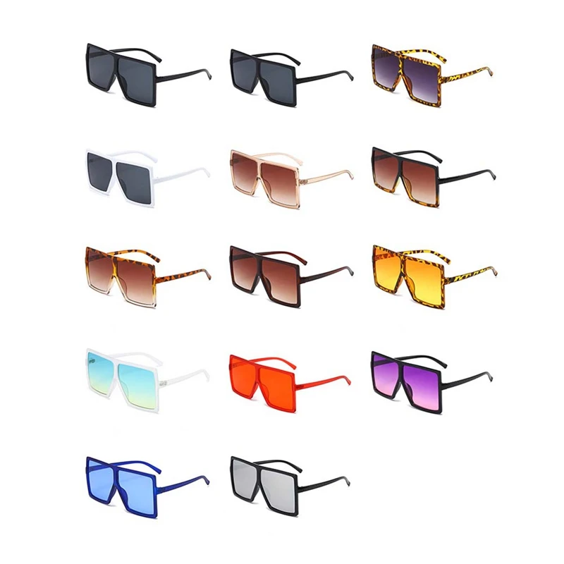 14 Pairs Square Oversized Sunglasses Flat Top Shades Oversize Sunglasses Beach Decorate Sunglasses For Women Men, 14Colors