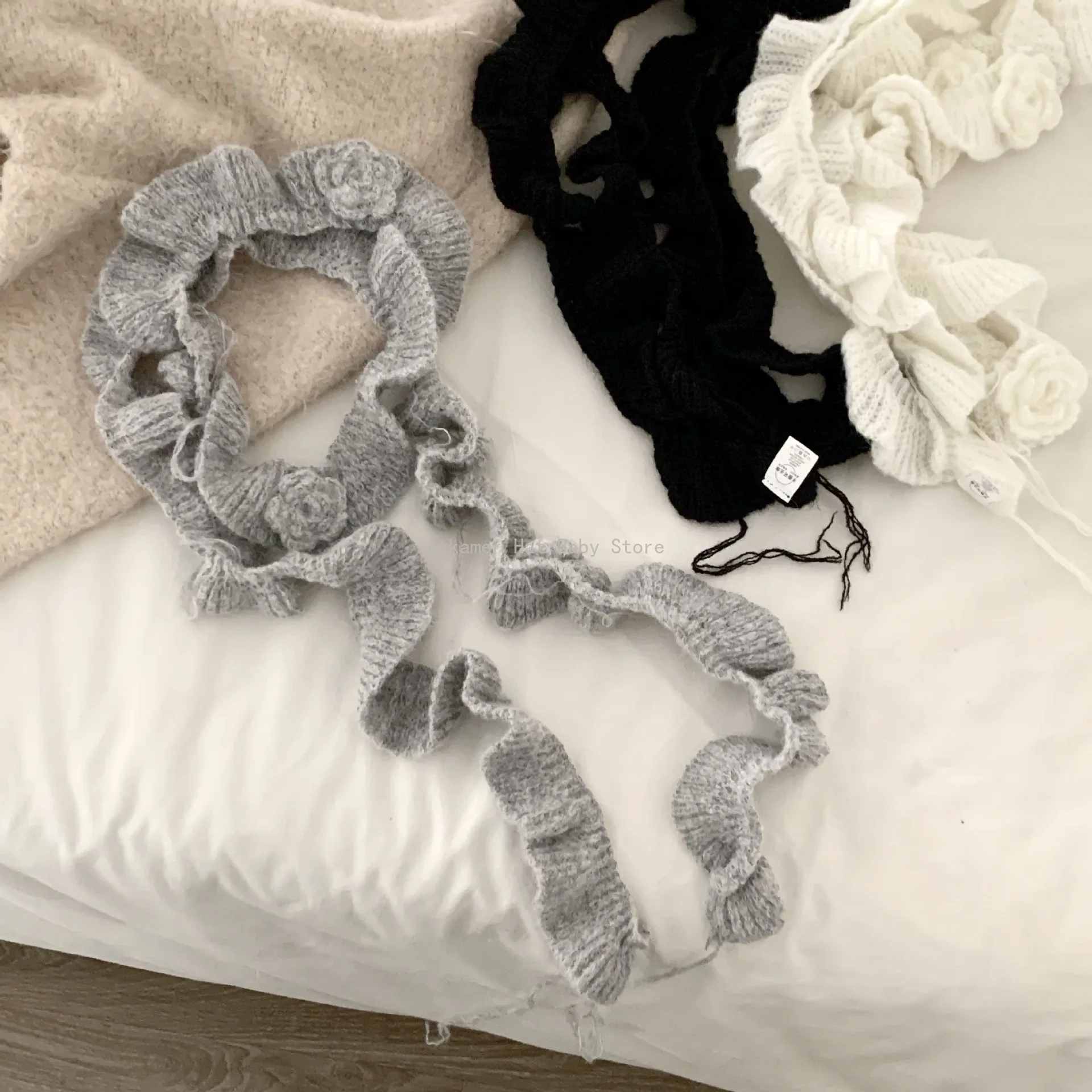 

Y2K Knitted Thin Scarf Soft Monochrome Long Narrow Scarves Ruffle Scarf Neckwear for Women Various Occasion