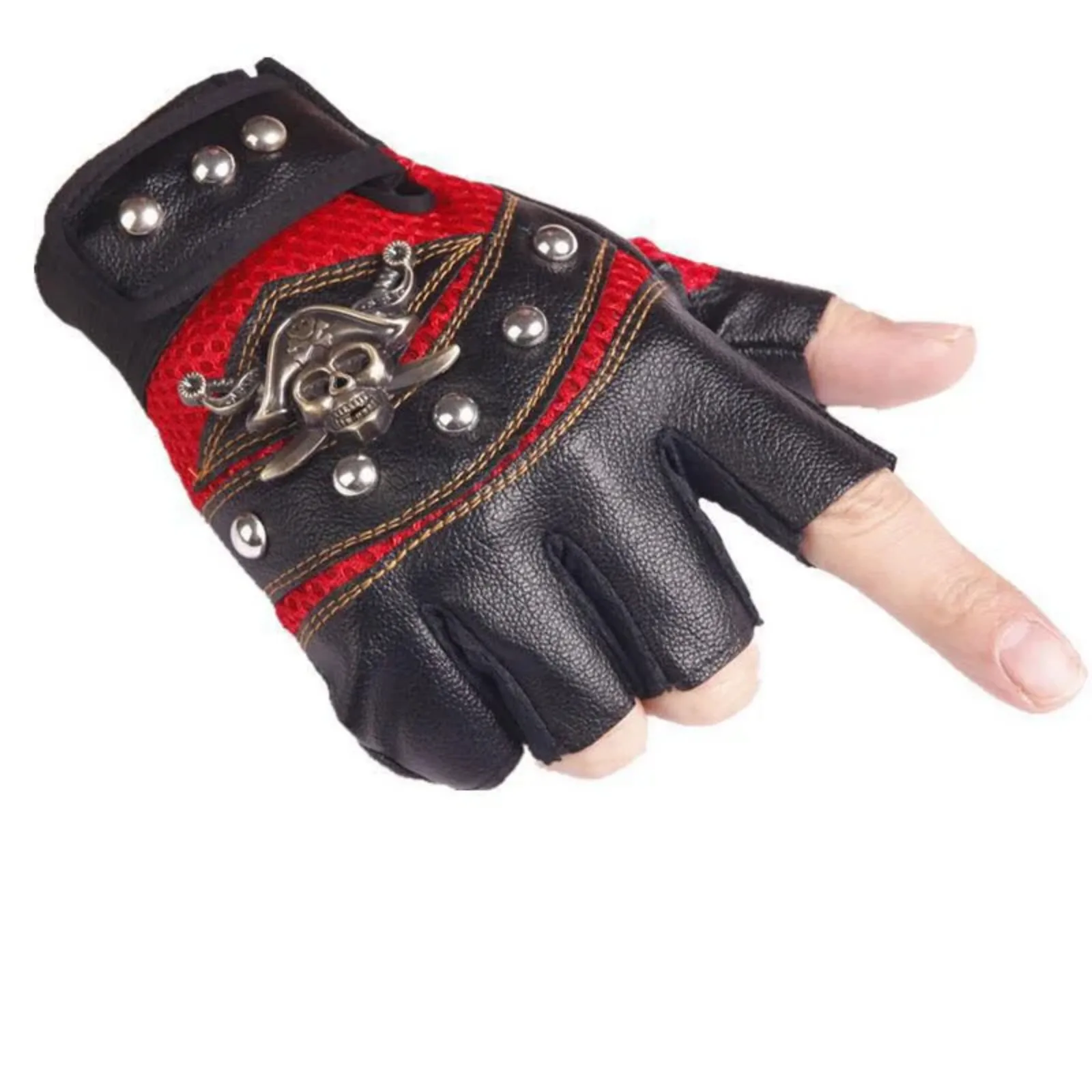 Guanti in pelle PU con rivetti con teschi punk Uomo Donna Moda Hip Hop Guanti mezze dita antiscivolo Accessori moto da ciclismo estivi