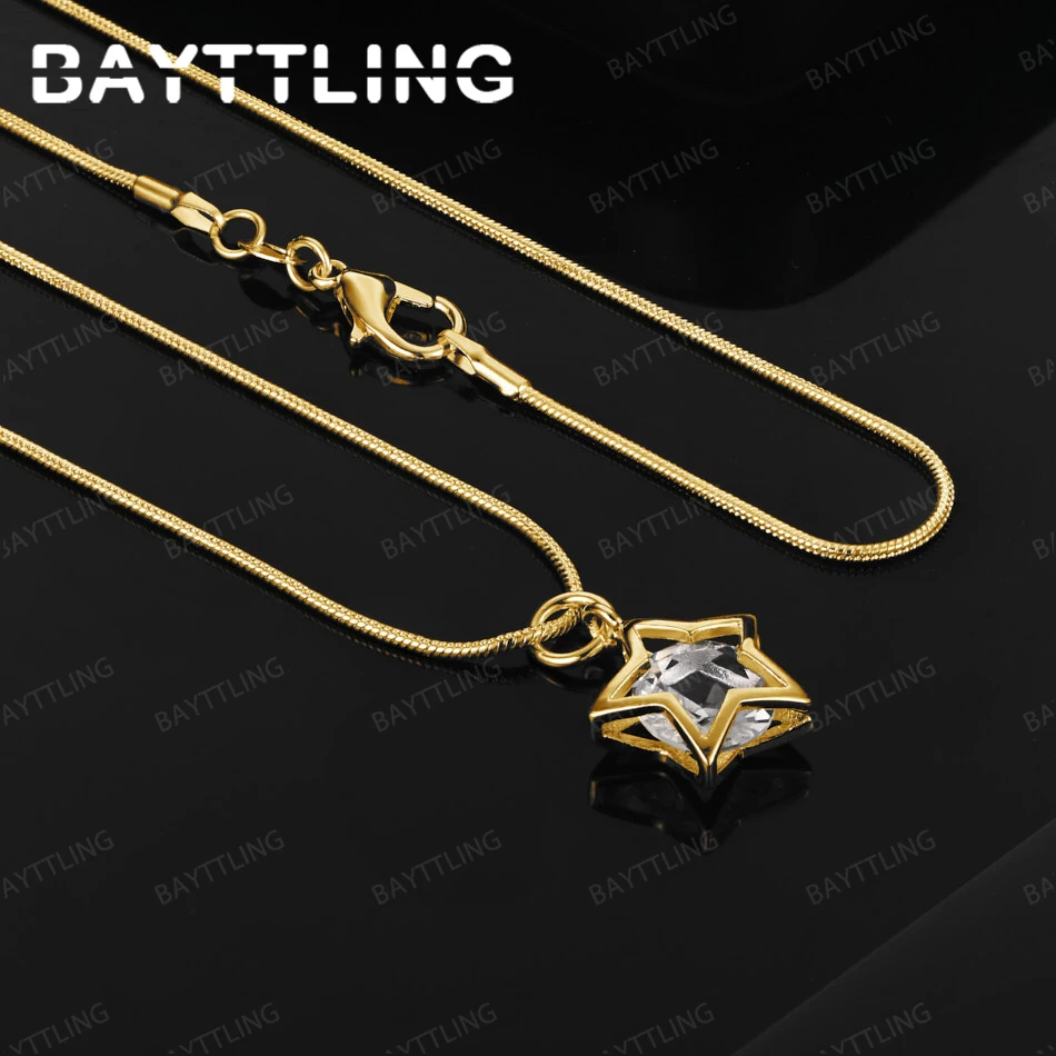 

925 Sterling Silver & 18K Gold 16-30 inch Exquisite Star Zirconia Pendant Necklace Wedding Party Jewelry Gift