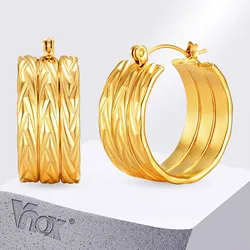 Vnox Chunky Earrings Gold Color For Women,3 Hoops Atmosphere C-shaped 1 pair Earrings,Stainless Steel Jewelry Ear Decoration