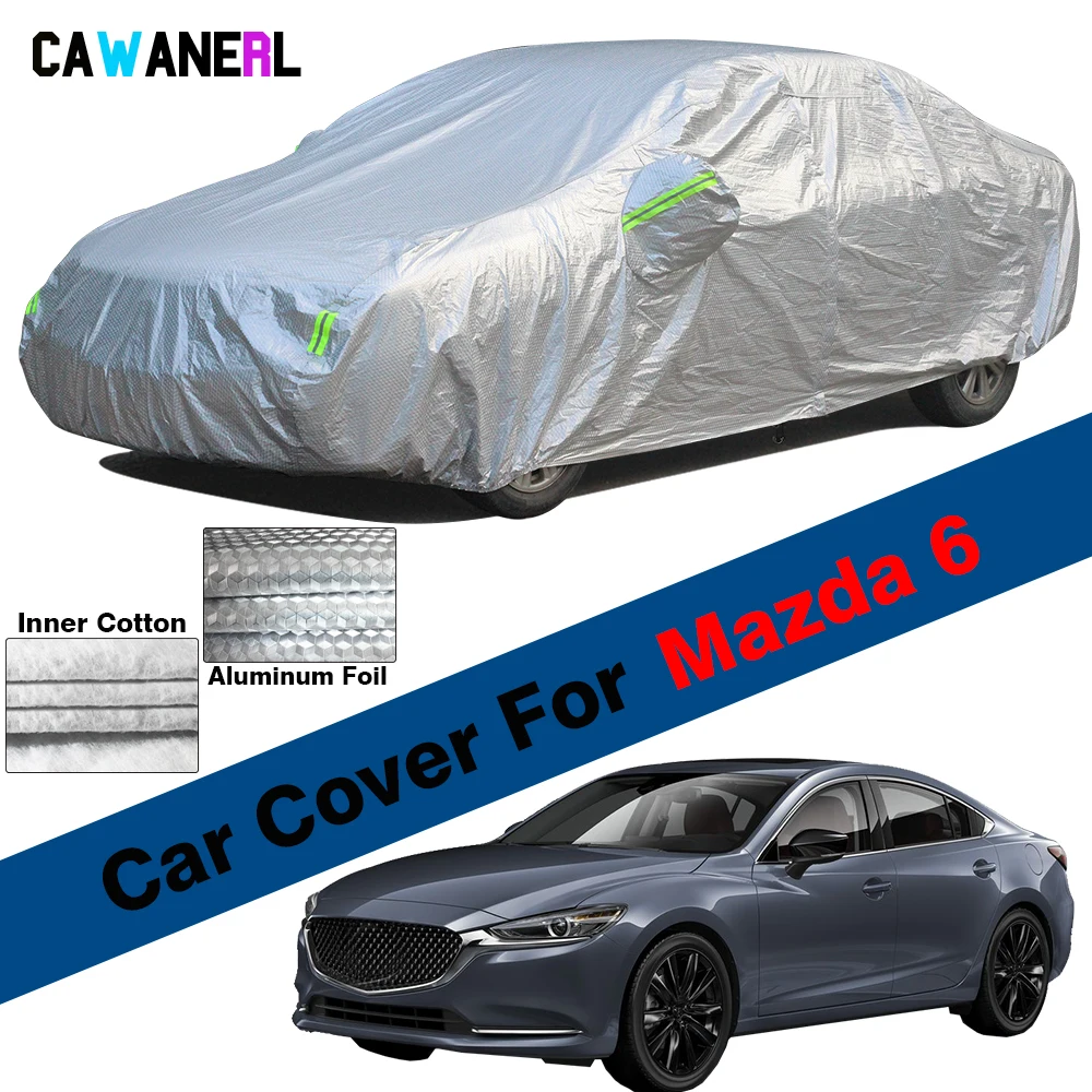 3 Layer Thick Full Car Cover For Mazda 6 2003-2023 Waterproof Outdoor Sun Shade Anti-UV Rain Snow Hail Scratch Resistant Cover