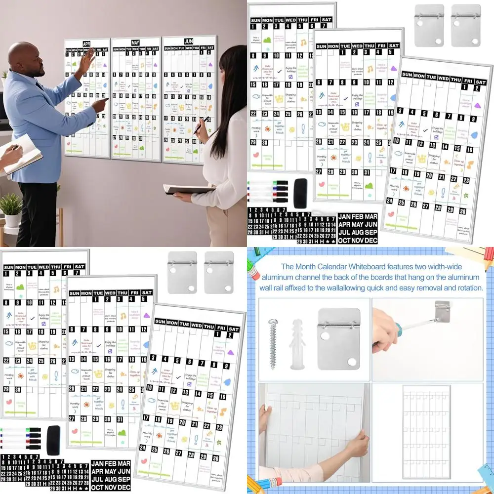 لوحة تقويم مغناطيسية للمسح الجاف مقاس 18 × 35 بوصة مع 3 ملصقات مغناطيسية و4 علامات وممحاة للمنزل والمدرسة والمكتب