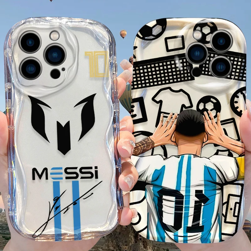 Coque en silicone pour iPhone 17 16 E 15 14 13 12 Mini 11 Pro Max 8 7 Plus avec motif de la pose de célébration du joueur de football M-Messis