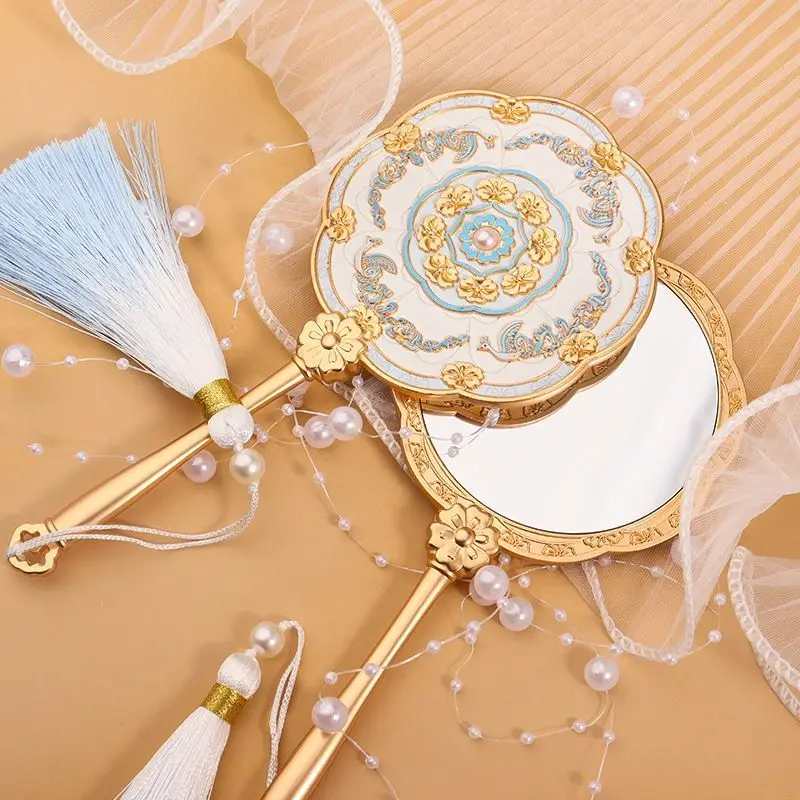 

3D Embossed Metal Handle Portable Touch-Up Mirro Eyelash Mirror Eyelash Inspection Mirror Makeup Gadgets Vanity Mirror