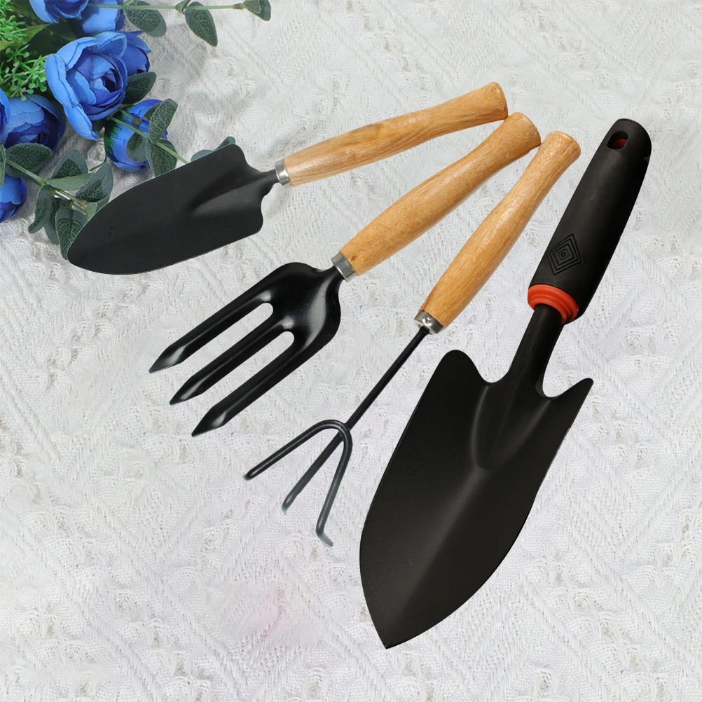 

4PCS Stainless Steel Garden Tool Set H Tools Rake Shovel Kit for Digging Loosening Soil Planting Weeding Gardening Work