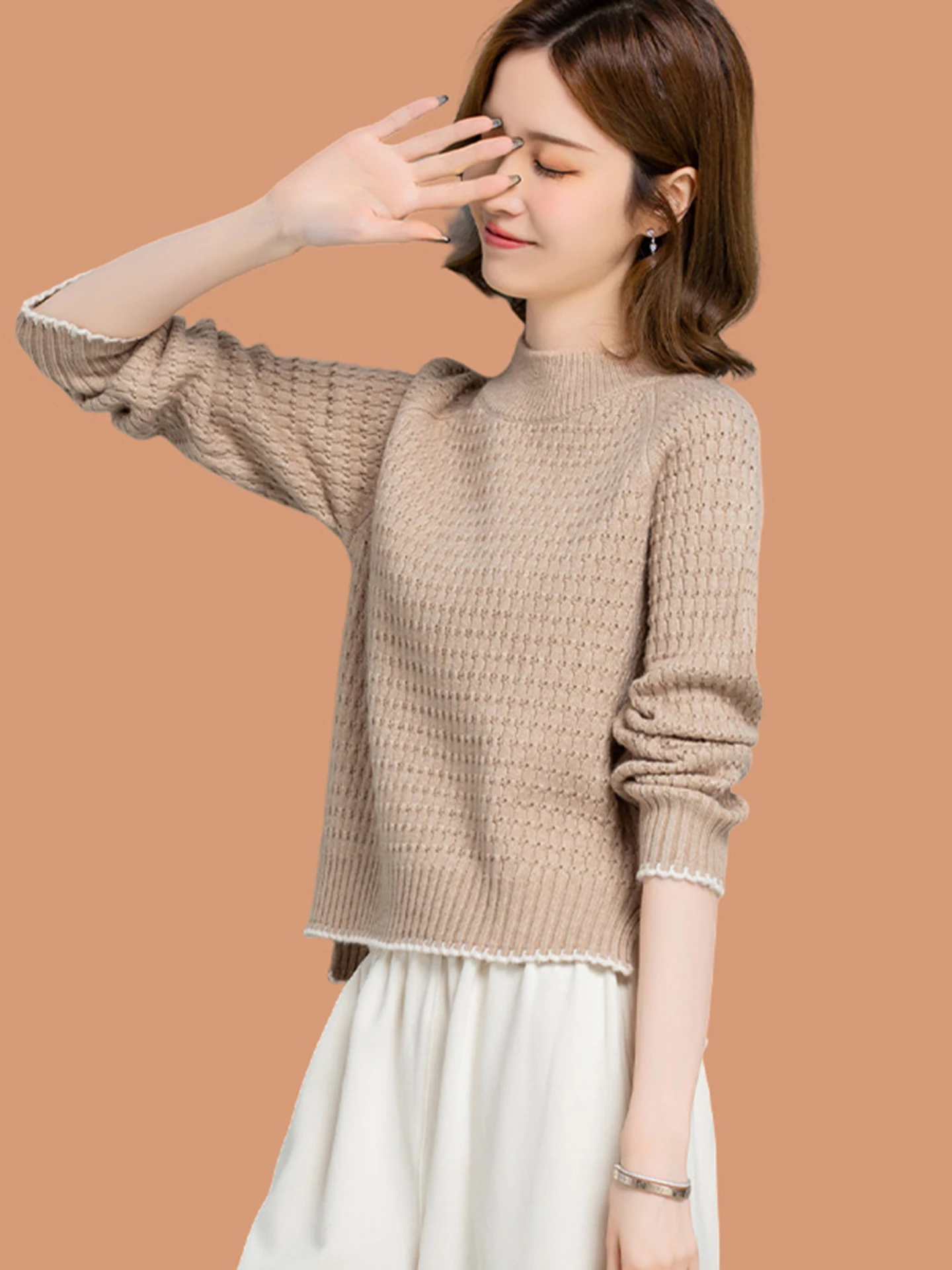 

Autumn Winter Women's Wool Base irt High Waist ort f High Collar Top Matching Skirt Trendy ort Sweater Namei Cindi