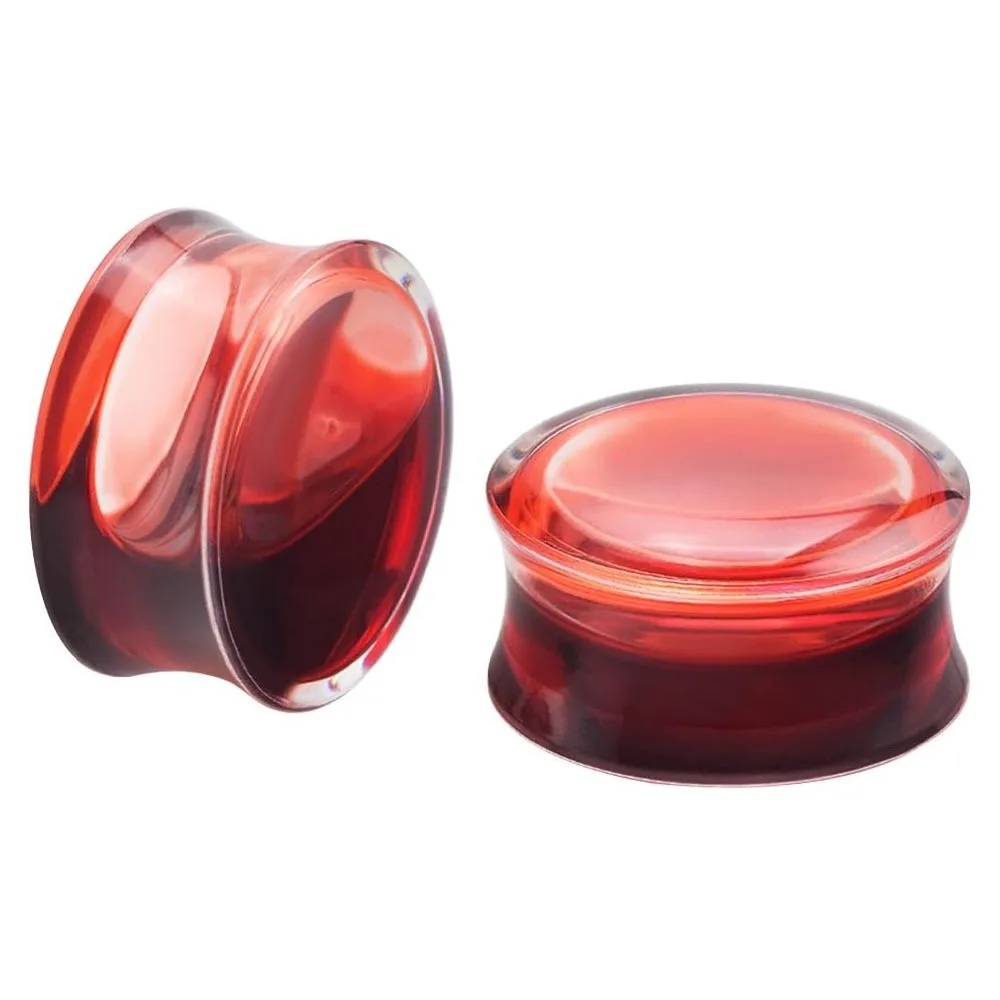 2 Stück Acryl-Ohrtunnel in Rot mit Flüssigblut-Effekt, Doppelflare-Ohrstretcher, Plugs, Expander, Gauge 2g-13/16” – Detail 1