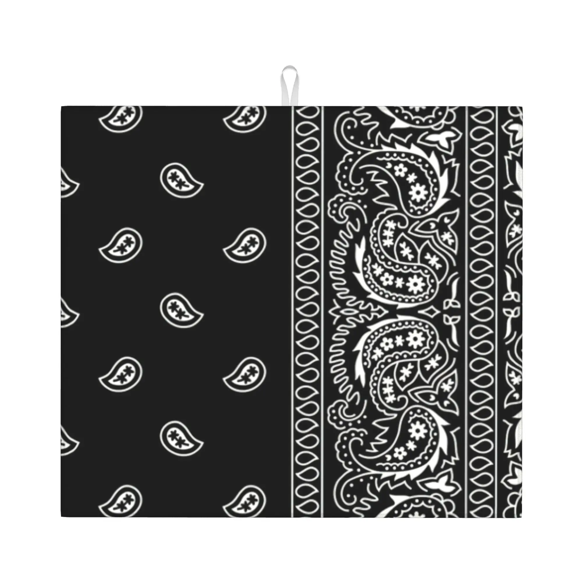 Black And White Paisley Chicano Bandana Style Non Slip Kitchen Counter Protector Black And White Bathroom Drying Mat For Kitchen