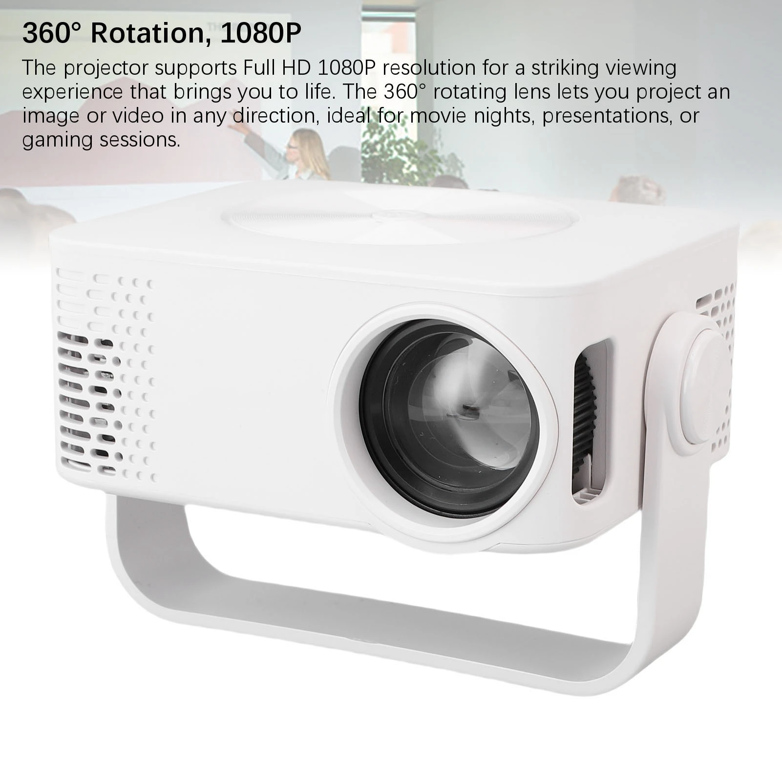 Projecteur WiFi Projecteur portable 360 °   Rotation LED 1080P Correction automatique Keystone avec télécommande pour les sessions de jeu