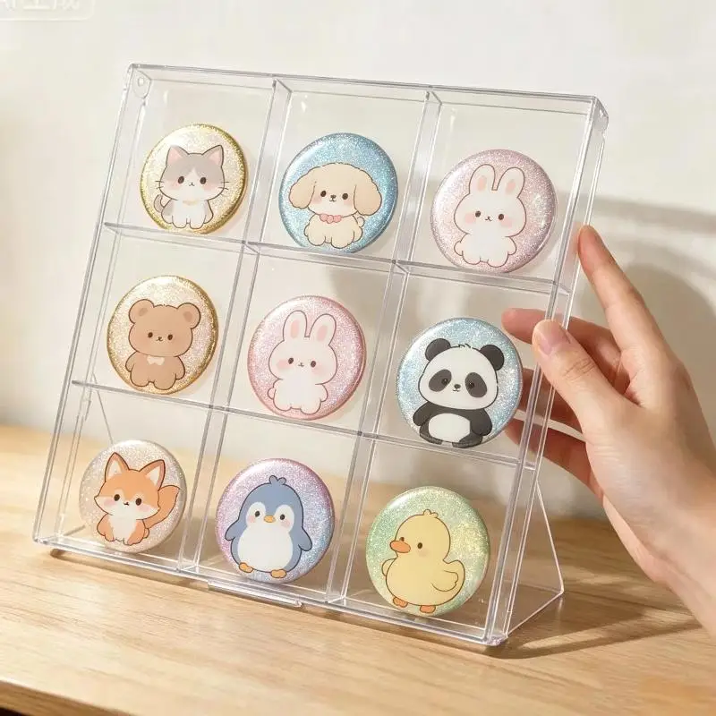 9-Grid Durable Plastic Badge Display Holder Desktop Storage Organizer for Anime Enamel Pin Collectors Daily Display view 3