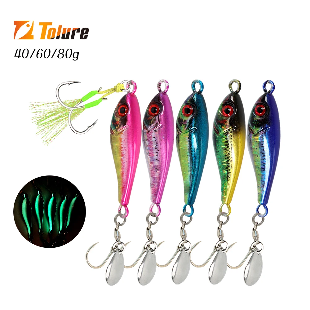 TOLU Neue 40g 60g 80g Schnell Sinkende Hartmetall Jigs Japan Laser Haut Thunfisch Angeln Jig locken Salzwasser Mit Spule Haken