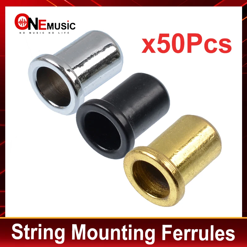 50pcs Electric Bass Guitar String Thru Body Ferrules Bushing Guitar Bridge String Mounting Ferrules Bushing Black/Gold/Chrome