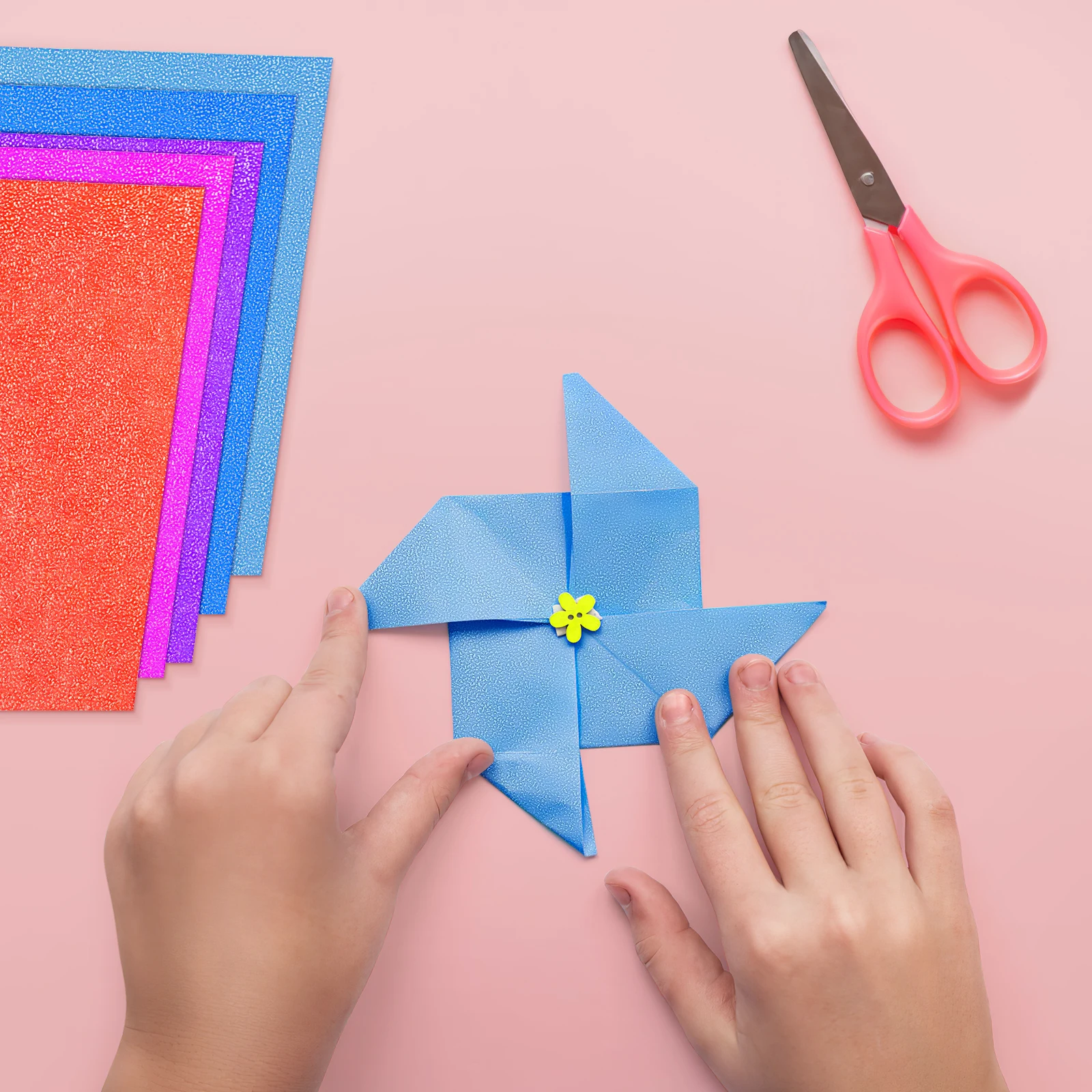 오리가미 DIY 공예용 화려한 무지개빛 반짝이 종이, 크레인과 별 패턴이 있는 반짝이는 카드지 스트립, 수제 예술