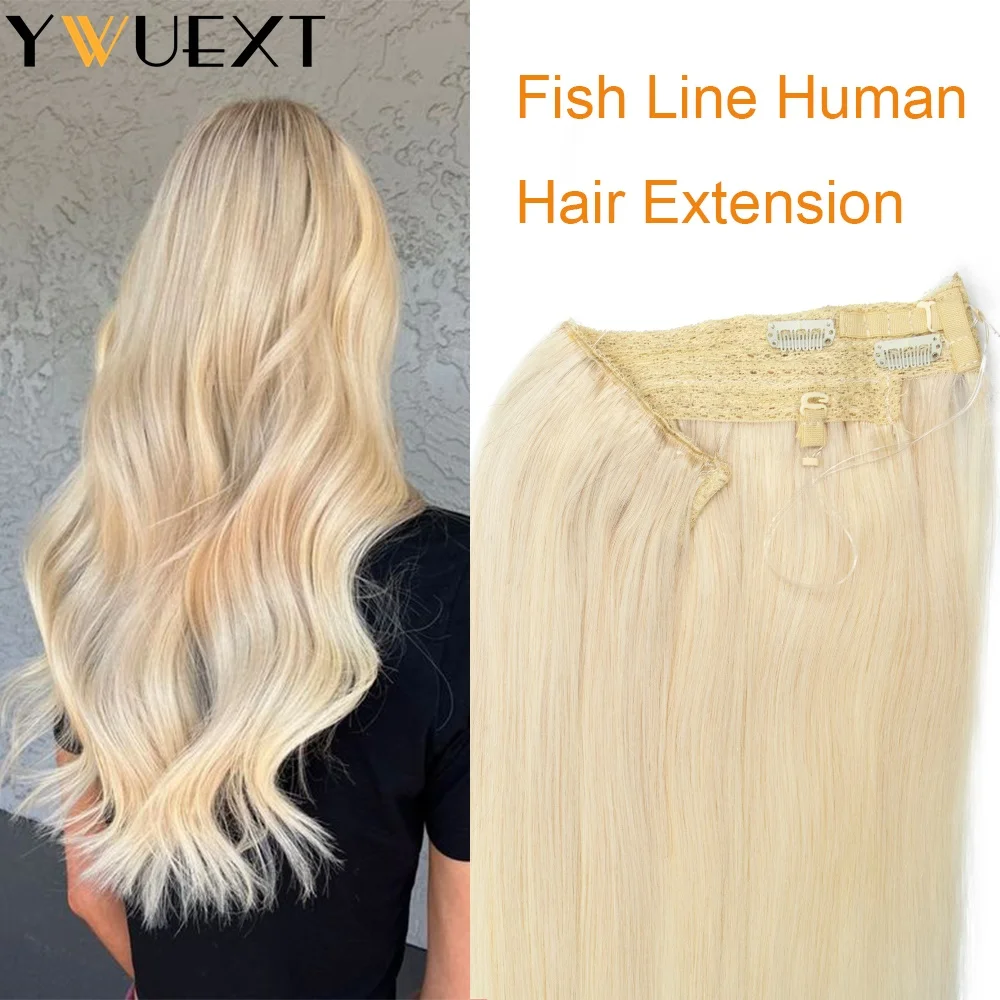 Fish Line Human Hair Extension Wire Natural Straight Hair OnePiece Invisible Hair Weft 4 Clips Machine Made Remy Hair 40-100g