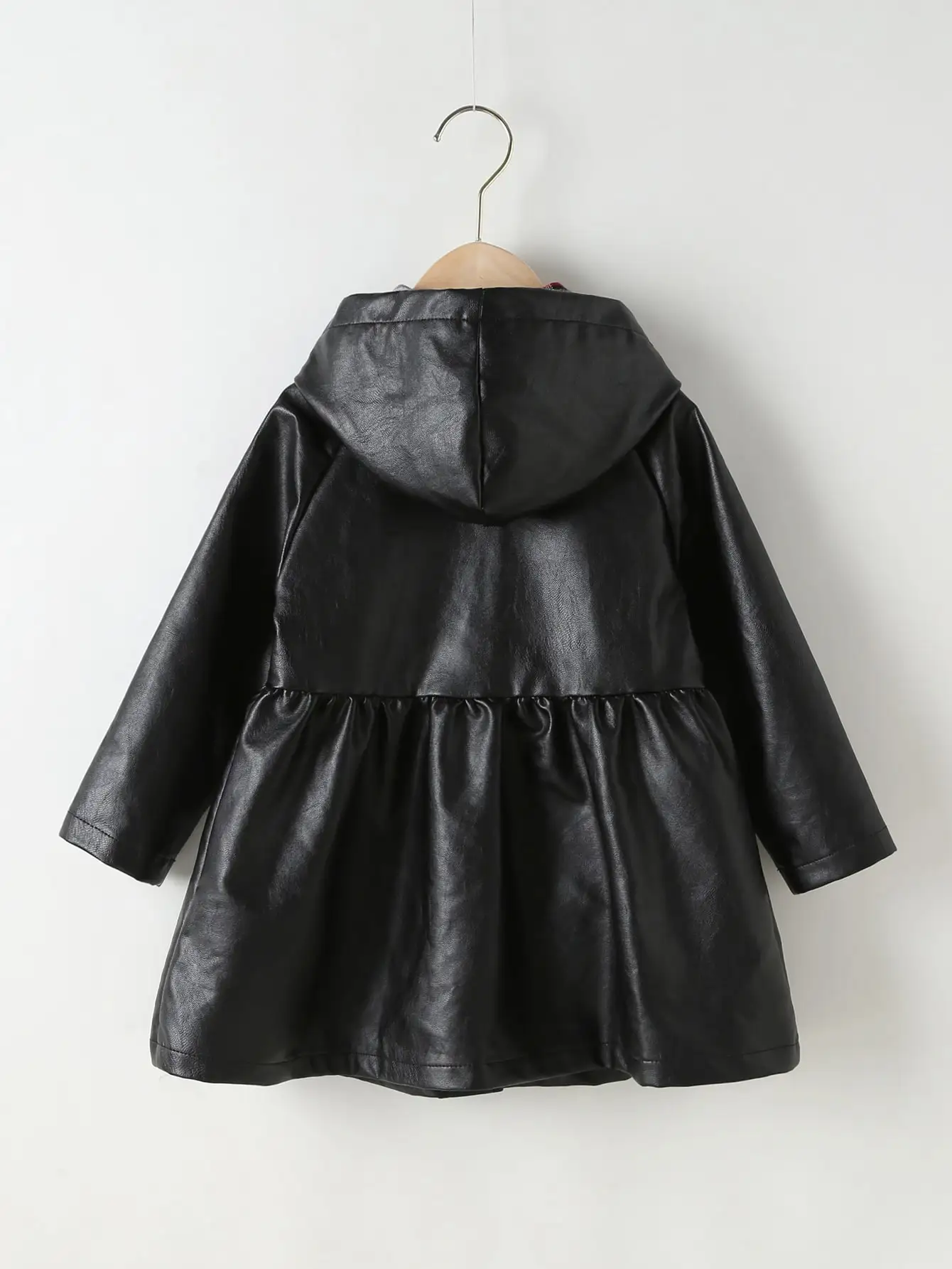 Kids Baby Little Girls Faux Leather Button Down Hooded Jacket PU Dress Coat Outwear Fall Winter